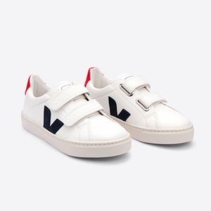 VEJA boys sneakers white blue red leather size 12.5 clean Velcro closure